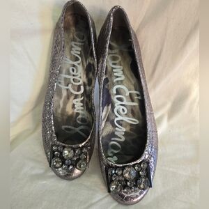 SAM EDELMAN FLATS PEWTER METALLIC 8M w/JEWELS